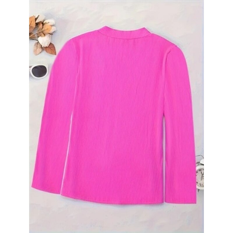 Women's Blouse Solid Color Basic Casual Long Sleeve V Neck Regular Tops Daily Blue Fuchsia Light Blue Summer Spring4
