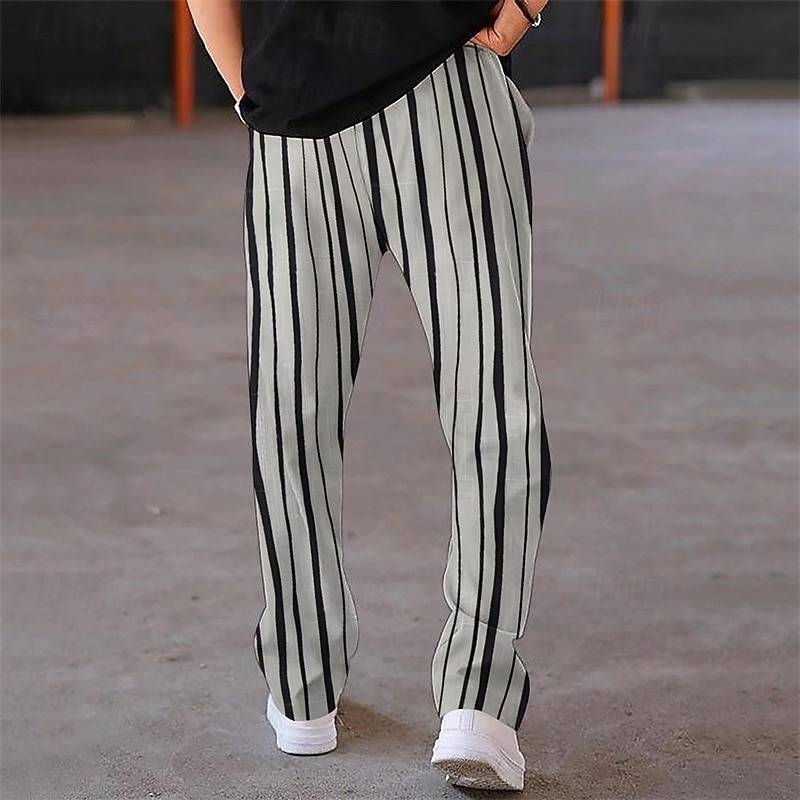 Men's Athletic Pants Sweatpants Trousers Pocket Drawstring Elastic Waist Striped Comfort Sports Outdoor Daily Fashion Casual Black-White Black Micro-elastic2