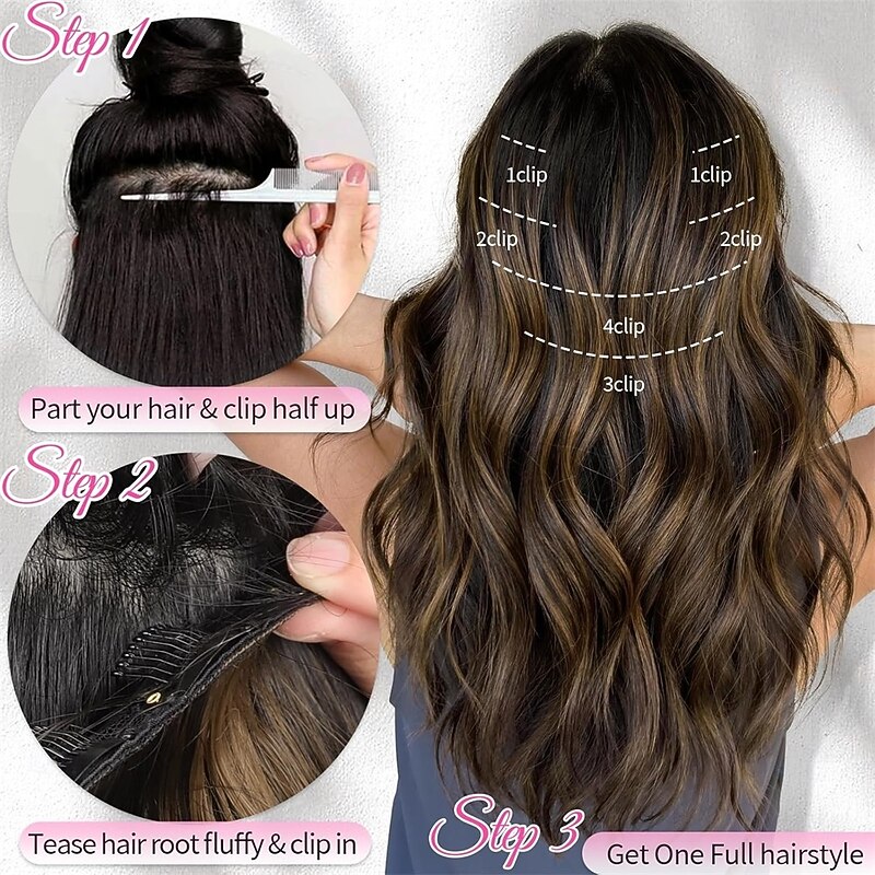 Clip in Hair Extensions 6PCS Short Synthetic Hair Extensions Soft Wavy Curly Hairpieces Balayage Highlights Color for Women 14Inch3
