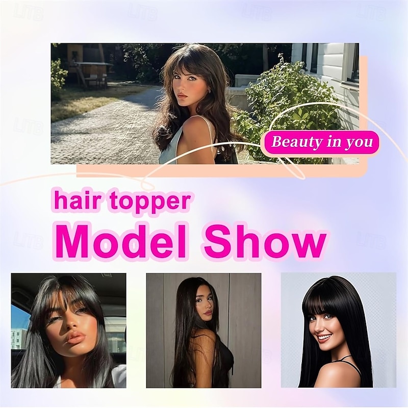 Hair Toppers for Women with Thinning Hair 360 3D Toppers Hair Pieces for Women French Clip in Bangs 18 Inch Curly Wavy2
