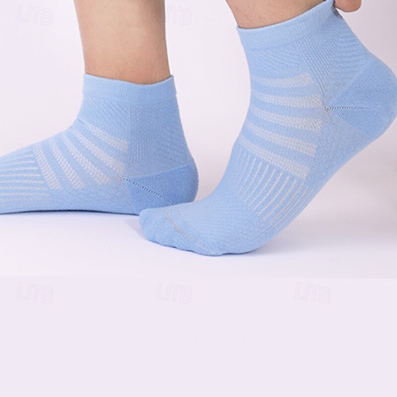 1 Pair Men's Running Socks Sports Socks Breathable Quick Dry Anti-Bacterial cushioned Outdoor quarter crew Patchwork Nylon White Light Green Cream for Ski / Snowboard Running Camping / Hiking / Caving3