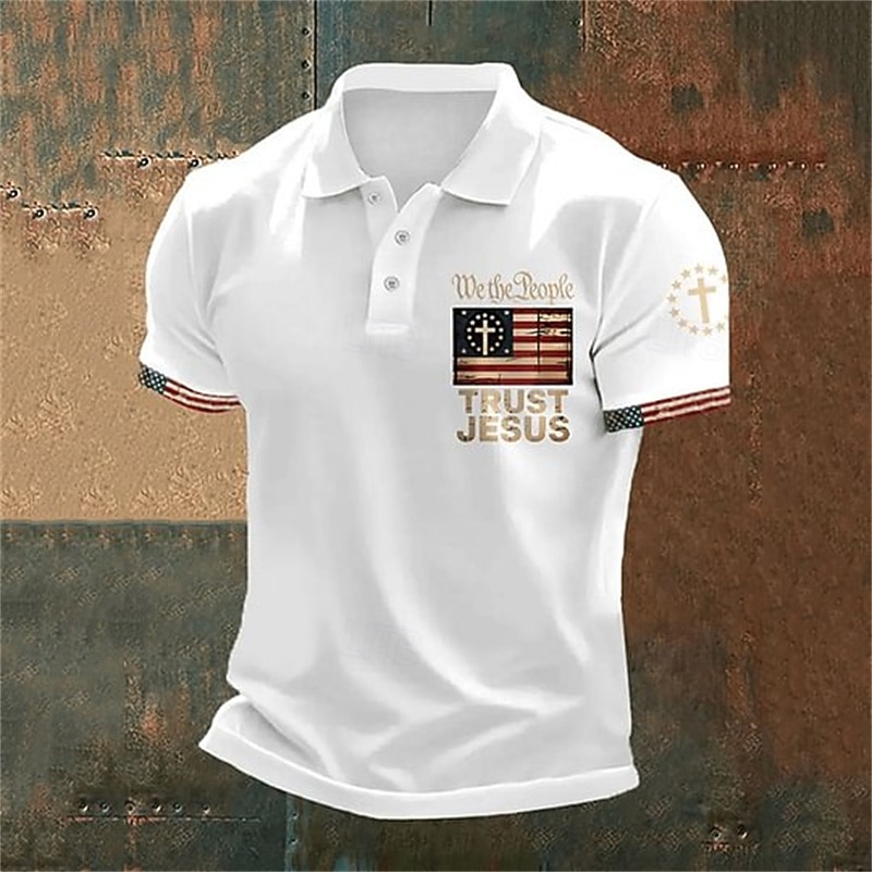 American Independence Day Men's American US Flag Polo Shirts Button Up Polos Golf Shirt Short Sleeve Polo Shirts Lapel Fashion Casual Daily Festival Print Summer Black White Red