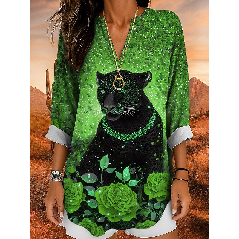 Women's Blouse Tunic V Neck Long Sleeve Boho Casual Tops Floral Graphic Animal Bohemia Vintage Tropical Regular Tops Daily Wear Print Yellow Red Blue Purple Green Fall4