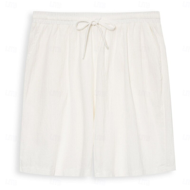 Men's Shorts Summer Shorts Beach Shorts Baggy Shorts Drawstring Elastic Waist Straight Leg Plain Comfort Breathable Knee Length Outdoor Casual Daily Vacation Ethnic Style Black White Micro-elastic4