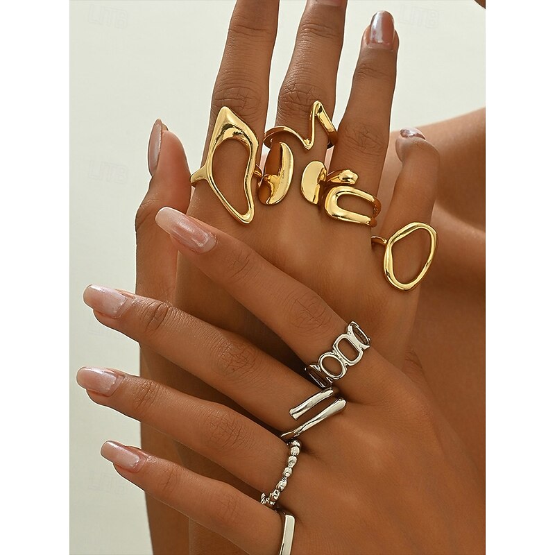 Women's Trendy Gold and Silver Geometric Rings Set – Fashionable Stackable Statement Jewelry for Casual, Party and Everyday Wear2