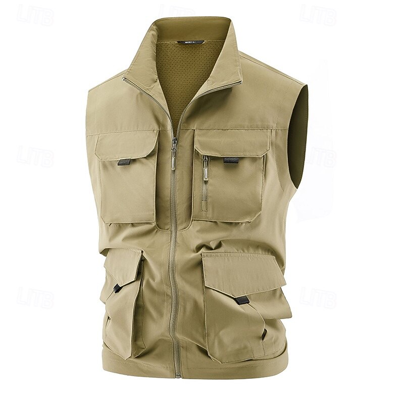 Men's Fishing Vest Hiking Vest Sleeveless Vest Outdoor Thermal Warm Lightweight Breathable Zipper Polyester Black Army Green Khaki Hunting Fishing Climbing2