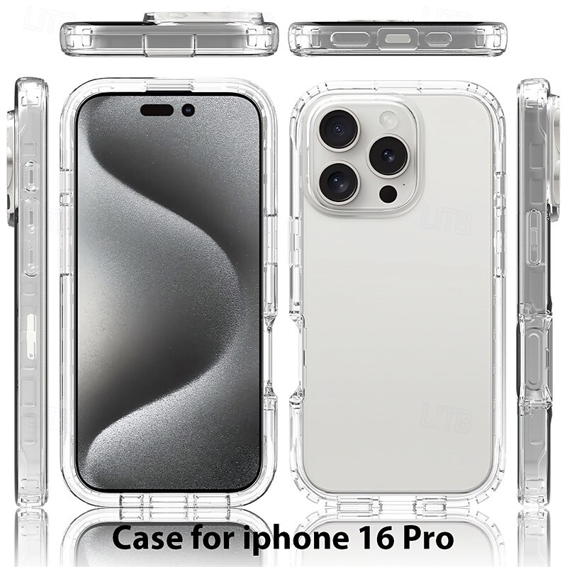 Phone Case For iPhone 17 Pro Max 17 Air 16 15 14 Pro Max Plus 16e 13 Pro Max Back Cover Transparent Shockproof TPU PC2