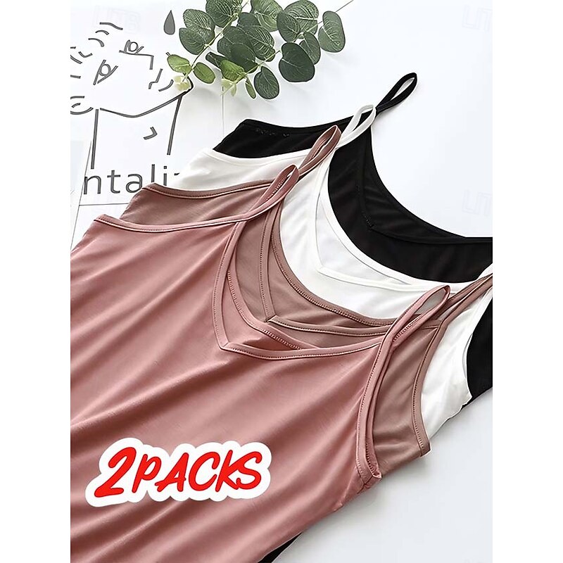 Women's Camisole Tank Top Solid Color Plain Daily Sleeveless Crew Neck Square Neck Scoop Neck Regular Tops Black And White Black / Pink White and Pink Black and gray Gray+White Spring, Fall, Winter