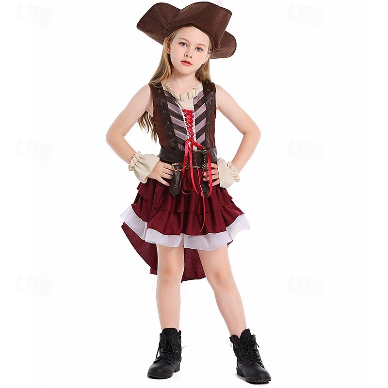Pirates of the Caribbean Pirate Jack Sparrow Dress Outfits Costume Adventure Movie Cosplay Movie Cosplay for Girls' Kid's Halloween Carnival World Book Day Performance Educational Dress Up School3