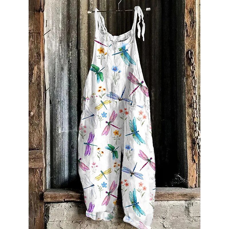 Women's Overalls Vacation Vintage Ethnic Style Full Length High Waist Floral Graphic Animal Drawstring Inelastic Formal Vacation Street Yellow Pink Green Summer Spring Fall Loose Fit2