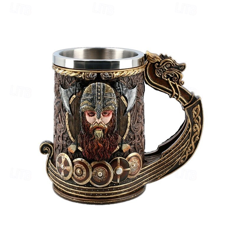 Medieval Dragon Head Viking Pirate Mug,Oktoberfest Gift Mug 3D Resin Beer Cup with Stainless Steel Liner, Gothic Barware for Home, Pub, or Tavern Decor3