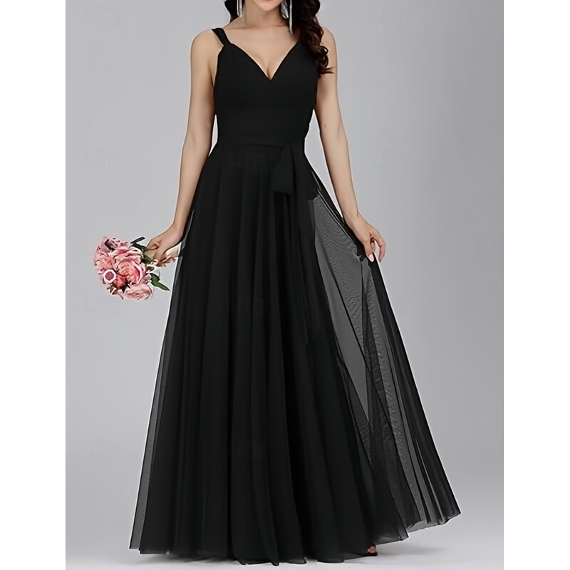 A-Line Wedding Guest Dresses Elegant Dress Wedding Guest Engagement Floor Length Sleeveless V Neck Chiffon with Pleats Butterfly3