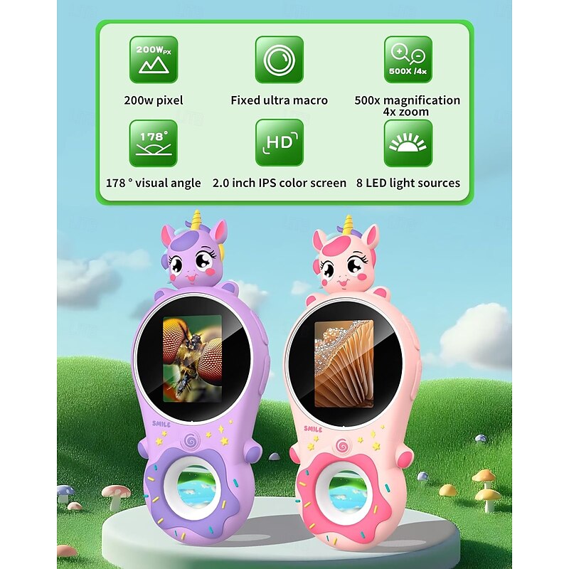 Microscope for Kids, Educational Science Kit Toys Portable Handheld Magnifying Glass, Macro Fixed Focus Digital Kid Microscopes Up to 500x Magnification,4X Zoom, Interactive Learning2