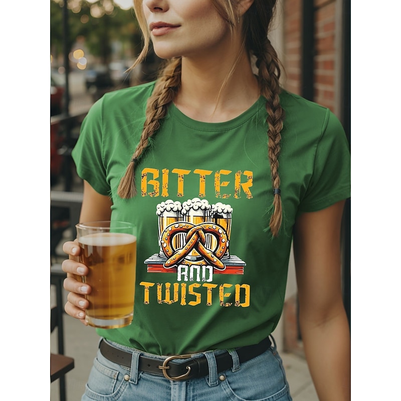 Oktoberfest Women's T Shirt Graphic Letter Vintage Stylish Classic Short Sleeve Crew Neck Regular Tops Daily Weekend Print Black Blue Purple Green Summer Spring