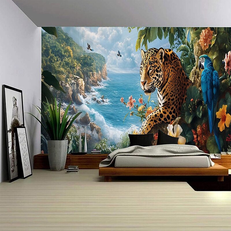 Forest Animal Leopard Landscape Hanging Tapestry Mural Art Large Tapestry Mural Decoration Photos Background Carpet Curtains Home Bedroom Living Room Decoration