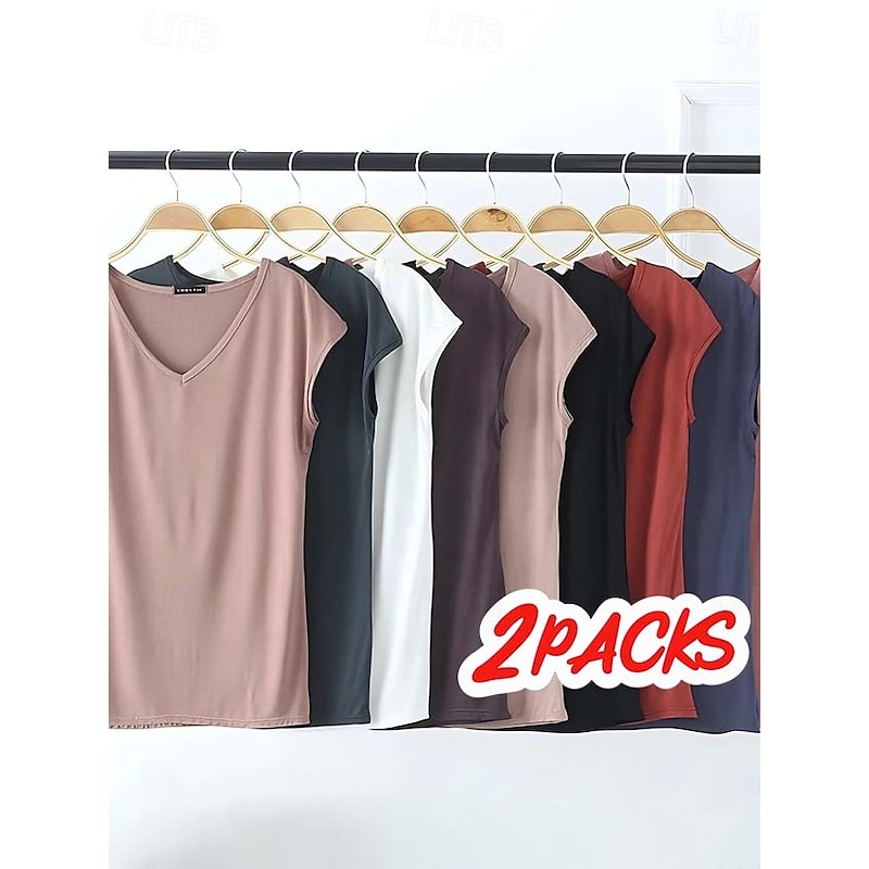 Women's Camisole Tank Top Solid Color Plain Daily Sleeveless V Neck Regular Tops White and Blue White and Red Red / black Green / Red White and Pink Spring, Fall, Winter, Summer