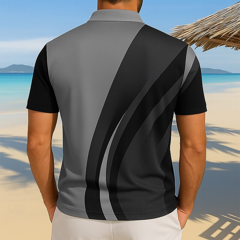 Men's Abstract Line Polo Short Sleeve Polo Shirts Collared Shirts Casual Resort Outdoor Athleisure Daily Wear Pocket 3D Print Buttons Summer Dark Brown Gray4