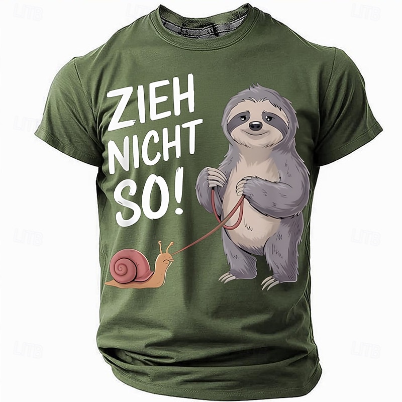 Men's Funny Graphic T-Shirt | Sloth Snail "Don't Pull So Much!" German Humor Lifestyle Tee2
