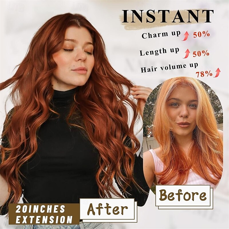 Clip in Curly Hair Extensions 4PCS Long Wavy Synthetic Thick Hairpieces with Fiber Double Weft for Women Hair Full Head3