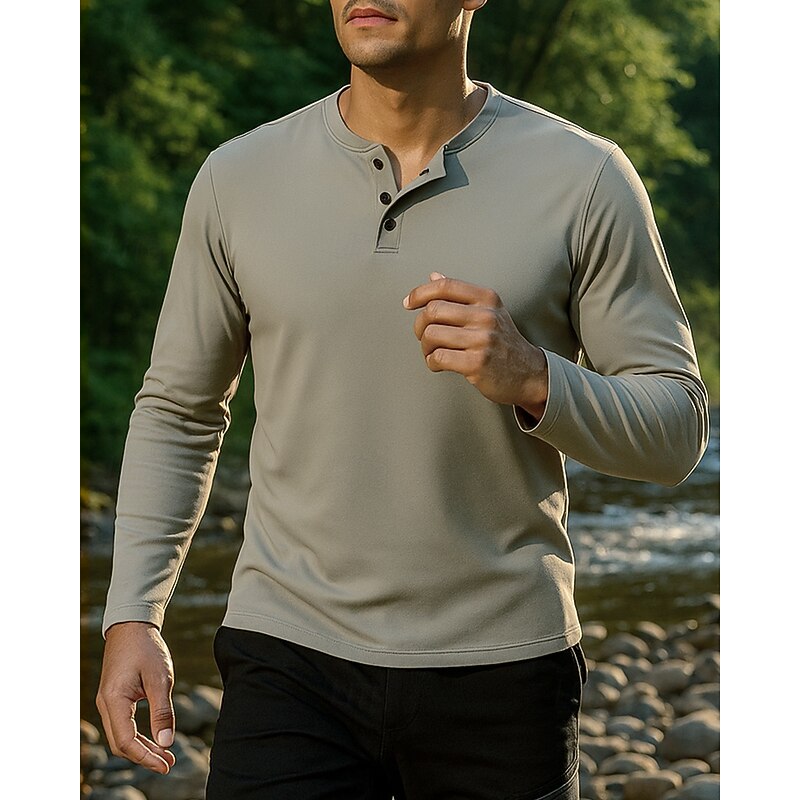 Men's Hiking Shirt Hiking top Henley Shirt Long Sleeve Crew Neck Tee Tshirt Top Outdoor Quick Dry Lightweight Breathable Quarter-Zip Polyester Black Royal Blue Green Tennis Golf Running