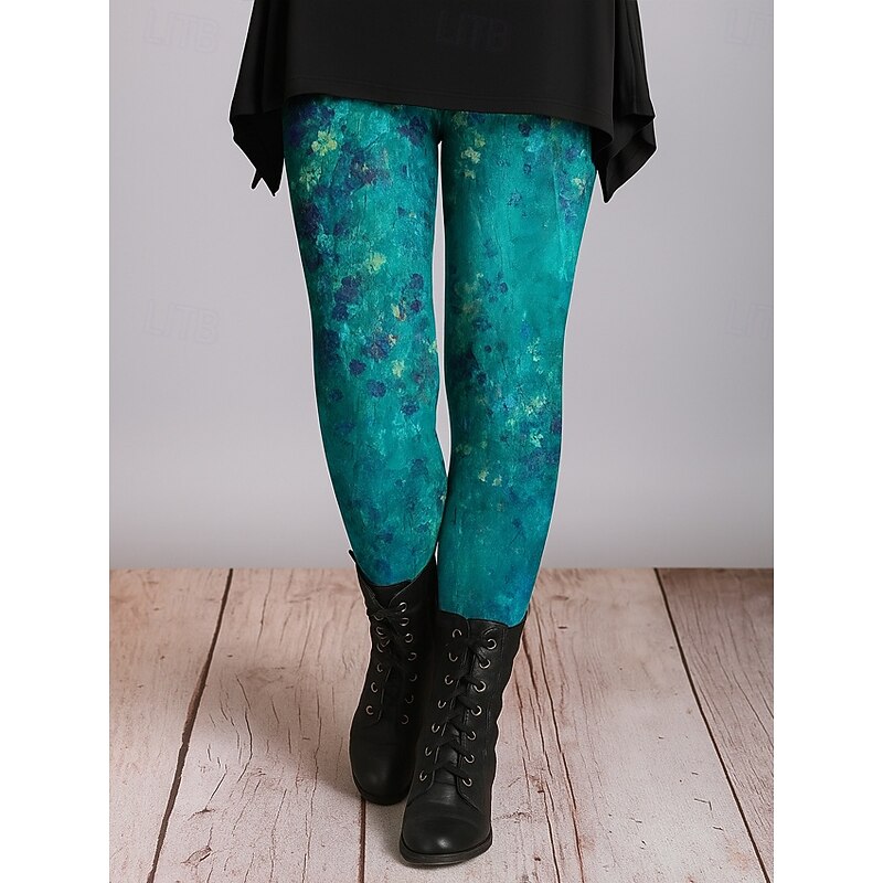 Women's Leggings Vacation Vintage Ethnic Style Ankle-Length High Waist Floral Graphic Abstract 3D Print Quick Dry Breathability Soft Stretchy Outdoor Home Causal White Pink Green Fall Regular Fit3