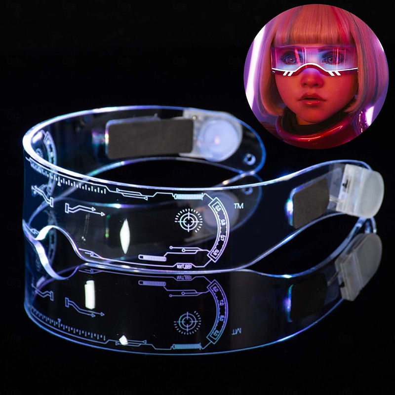 M3GAN 2.0 LED Cyberpunk Visor Glasses Doll Megan Robot Glasses Futuristic Glow Goggles with HUD Display 7-Color Light Modes Perfect for Halloween Carnival Raves Cosplay Festivals