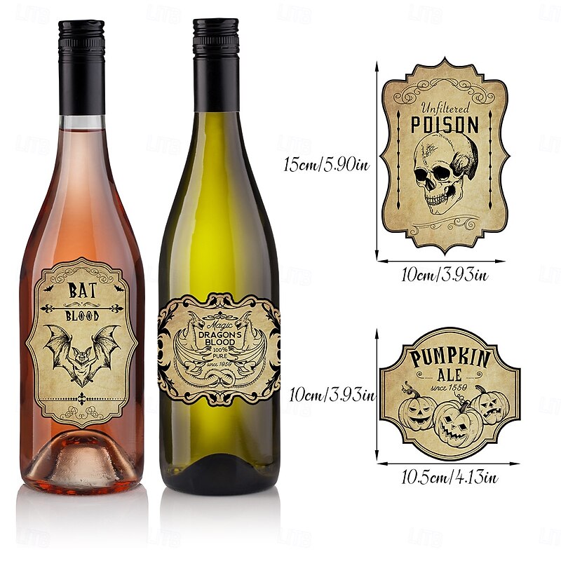 Halloween Decoration Retro Stickers Red Wine Bottle Stickers Scene Decoration Props party Supplies3
