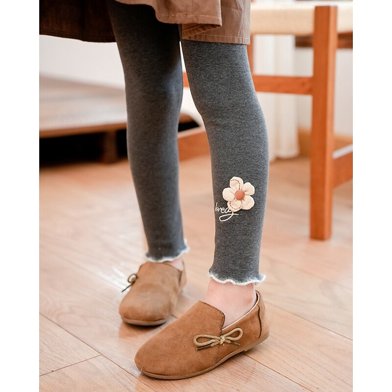 Kids Girls' Leggings Solid Color Streetwear School 4-12 Years Fall Black Pink Dark Gray