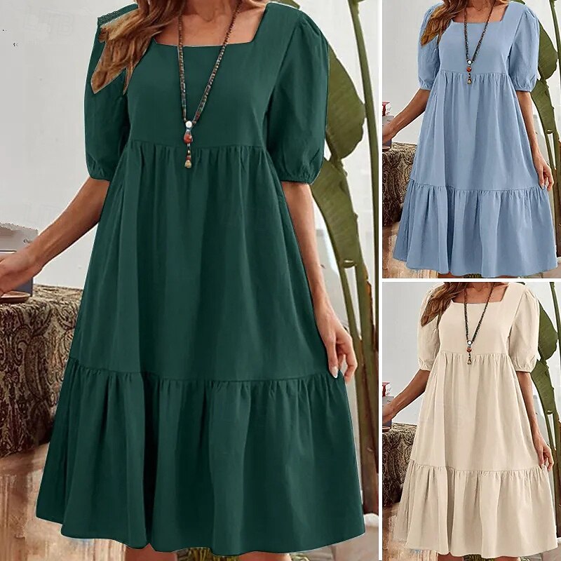 Women's Mini Dress Casual Dress Classic Modern Outdoor Vacation Holiday Regular Fit Plain Short Sleeve Square Neck Dark Green Beige Light Blue Summer