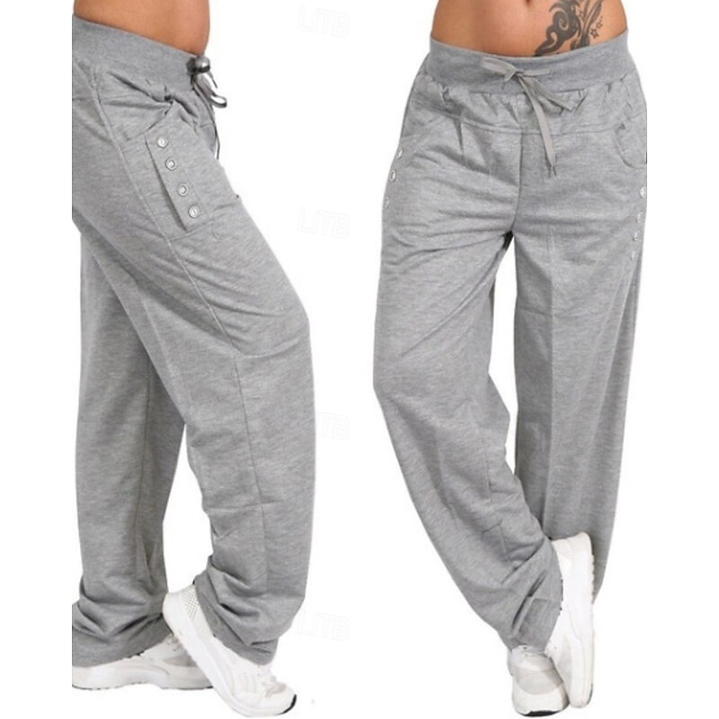 Women's Slacks Pants Trousers Streetwear Casual Full Length Natural Plain Pocket Elastic Drawstring Design Comfy Outdoor Comfortable Outdoor Vacation Holiday Dark Grey Black Dark Navy Light Grey Fall