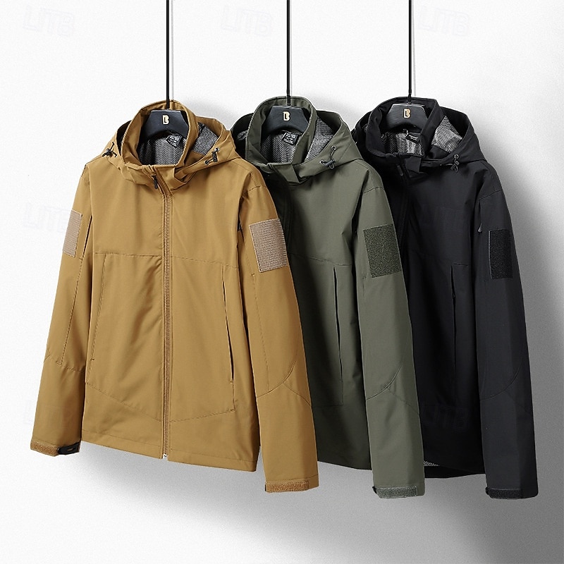Men's Outdoor Jacket Hiking Jacket rain coat Outdoor Waterproof Windproof Hiking Outfits Hiking Clothes Spring Autumn / Fall Top Camping / Hiking / Caving Running Solid Color Black Green Khaki