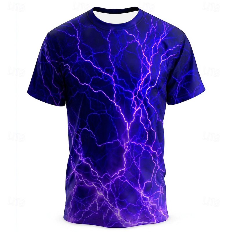 Men's Optical Illusion Lightning 3D T Shirt Short Sleeve T shirt 3D Print Crew Neck Shirt Exaggerated Designer Party Street Casual Deep Purple White 1 White Summer Spring All Seasons Clothing Apparel3