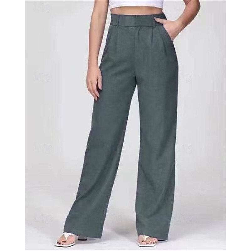 Women's Wide Leg Cropped Pants Streetwear Casual Ankle-Length High Waist Solid Color Pocket Breathability Soft Micro-elastic Vacation Street Daily Wear Black White Blue Brown Spring Fall Regular Fit4