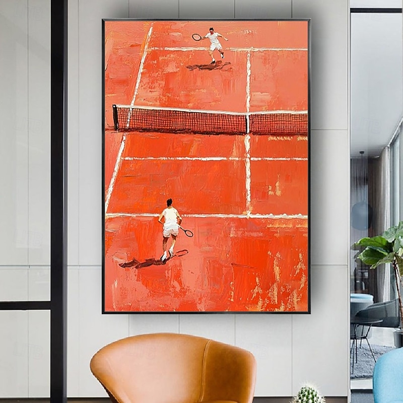 Mintura Hand Painted Red Tennis Court Oil Paintings on Canvas Modern Abstract Wall Art Picture For Home Decoration Ready To Hang With Stretched Frame