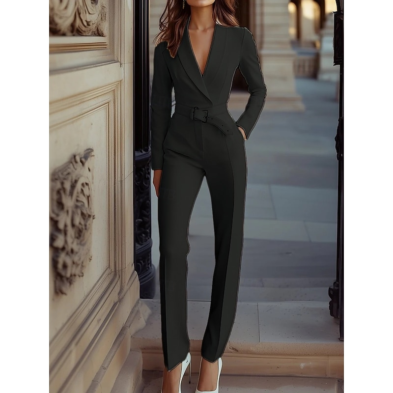 Women's Suits Jumpsuits Formal Wedding Guest Stretch Crepe Elegant Minimalist Casual Long Sleeve Floor Length Shawl Lapel4