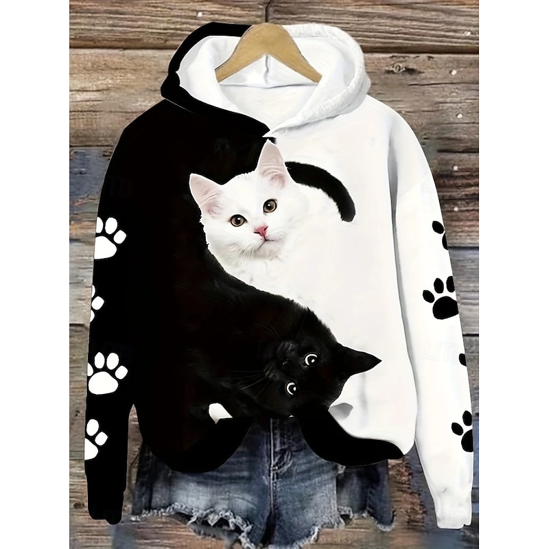 Women's Hoodie Pullover Sweatshirt Oversized Long Sleeve Casual Graphic Animal Vintage Fashion Western Hooded Regular Tops Street Dailywear Holiday Print Front Pocket Black Beige Fall Winter