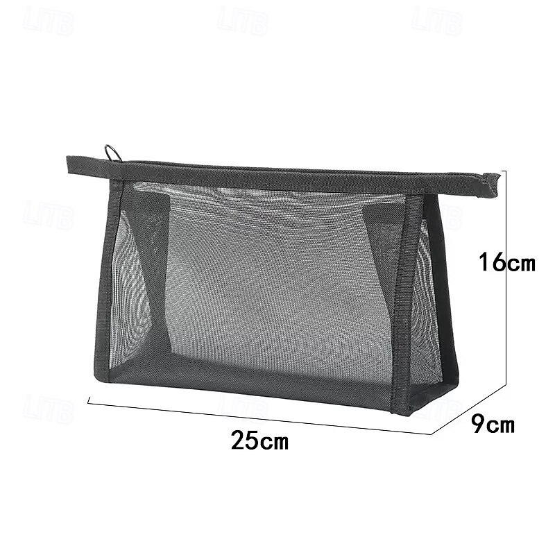 3pcs Nylon Mesh Makeup Bags, Large Medium Small Portable Black Transparent Makeup Pouches for Lipstick and Cosmetic Storage4