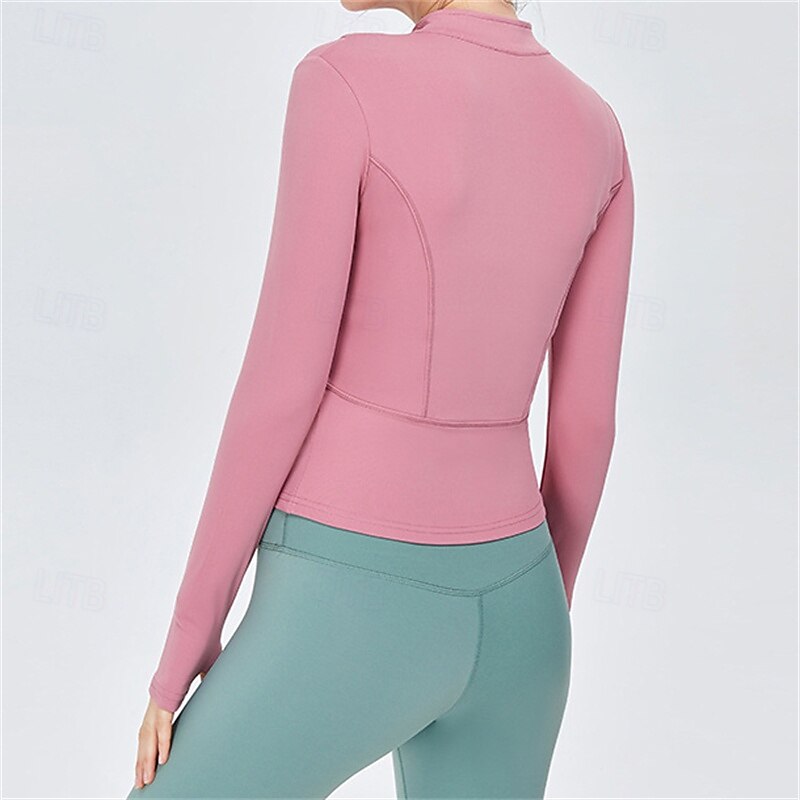 Women's Pilates jacket Flat Neckline Lightwear Breathable Sweat-absorbent Zipper Long Sleeve Sports Solid Color Top For Pilates Gym Zumba Tight Fit Activewear4