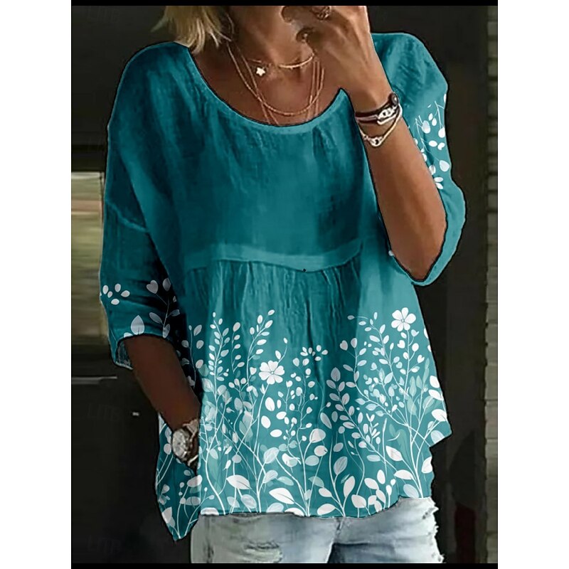 Women's Blouse Floral Stylish 3/4 Length Sleeve Crew Neck Regular Tops Daily Holiday Print Pink Blue Green Rose Pink Summer4