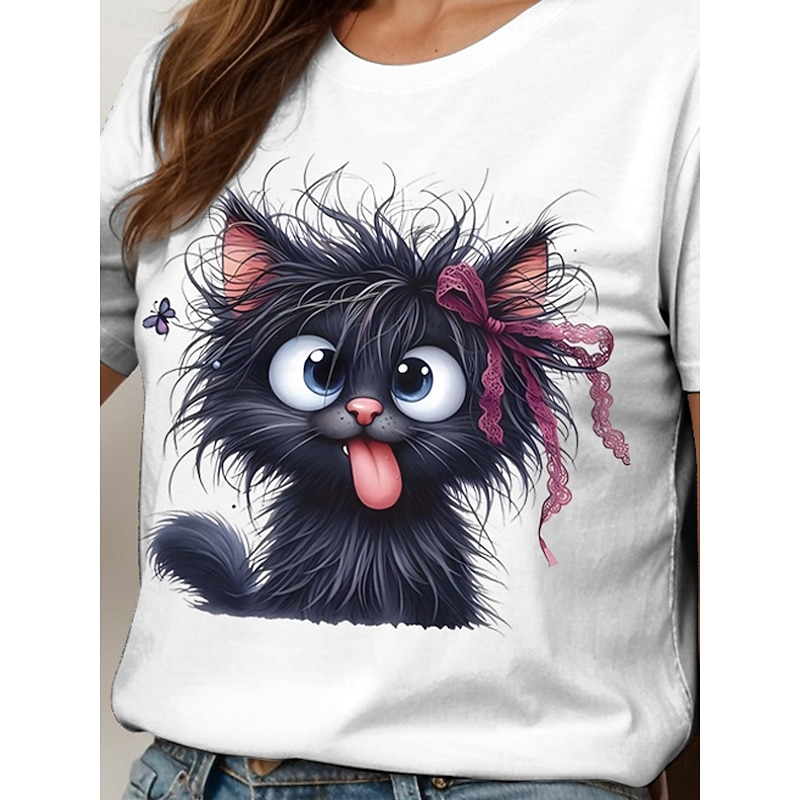 Women's T Shirt Graphic Animal Cat Vintage Stylish Classic Short Sleeve Crew Neck Round Neck Regular Tops Daily Weekend Print Black White Red Blue Purple Summer Spring3