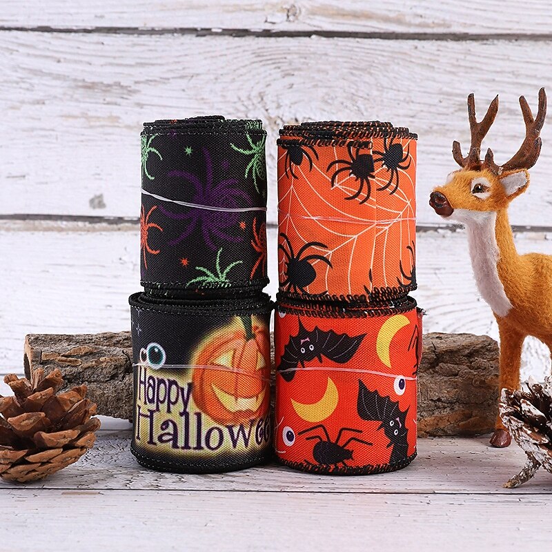 Halloween Burlap Ribbon Rolls with Spider Print, Edge Ribbons for DIY Crafts, Halloween Wreaths, Gift Wrapping and Party Decorations4
