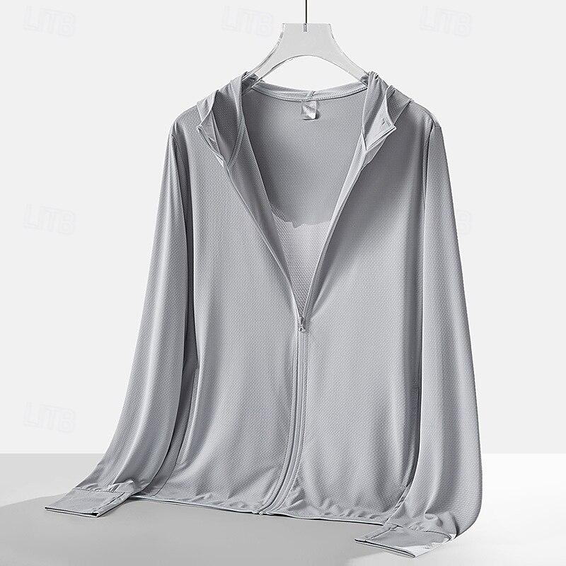 Men's Running Jacket Outdoor Jacket Full Zip Long Sleeve Outerwear Athletic Solid Colored Sun Protection Quick Dry Lightweight UV Cooling Tennis Golf Running Sportswear Activewear Dark Grey White3