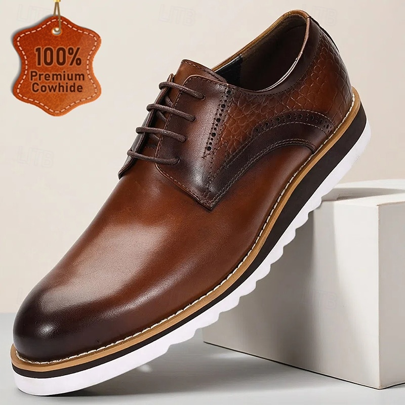 Men's Premium Cowhide Brown Derby Shoes with Smooth Leather Finish – Elegant Footwear for Office, Business Meetings and Formal Events - Main Image