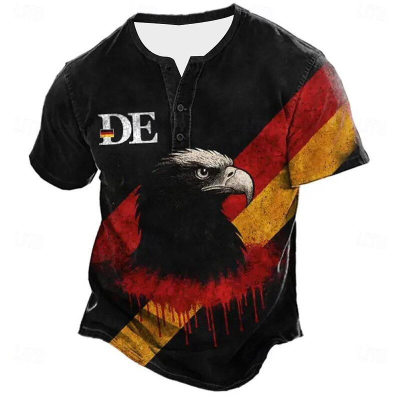 Men's Flag Eagle DE T Shirt Henley Shirt Short Sleeve Short Sleeves Designer Retro Vintage Casual Street Casual Daily Summer Spring All Seasons Black Henley Henley T-Shirt