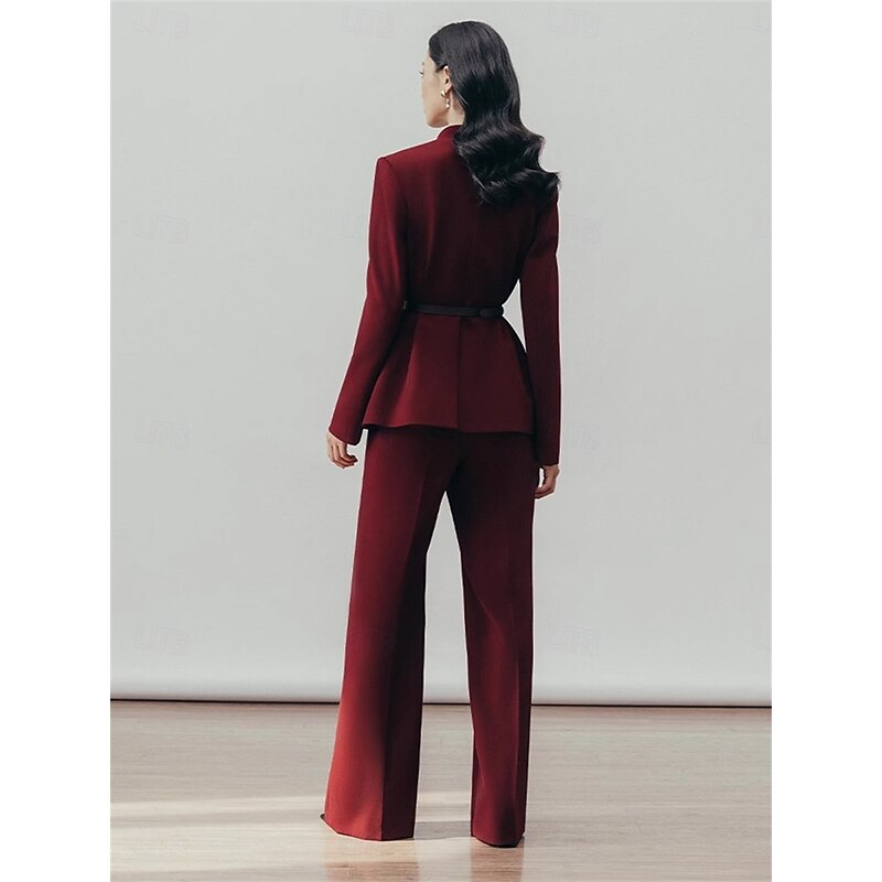 Women's 2 Pieces Suits Formal Wedding Guest Formal Evening Elegant Long Sleeve Ankle Length V Neck3