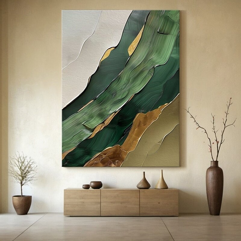 Green 3D textured wall mural, brown and beige wall mural decor art, large abstract wall art decor, modern living room decor