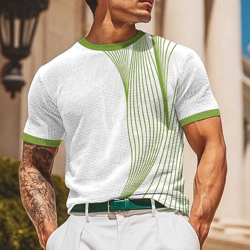Men's Line Waffle Shirt Short Sleeve T shirt 3D Print Crew Neck Shirt Fashion Casual Comfortable Street Casual Daily Red Blue Green Summer Spring Clothing Apparel S M L XL XXL XXXL2
