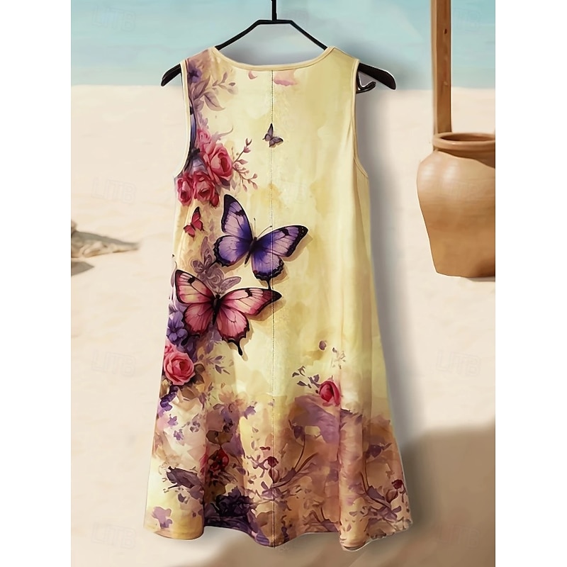 Women's Mini Dress Sundress Vacation Party Casual Daily Sports Holiday Floral Graphic Sleeveless V Neck Yellow Light Green Sky Blue Summer Spring2