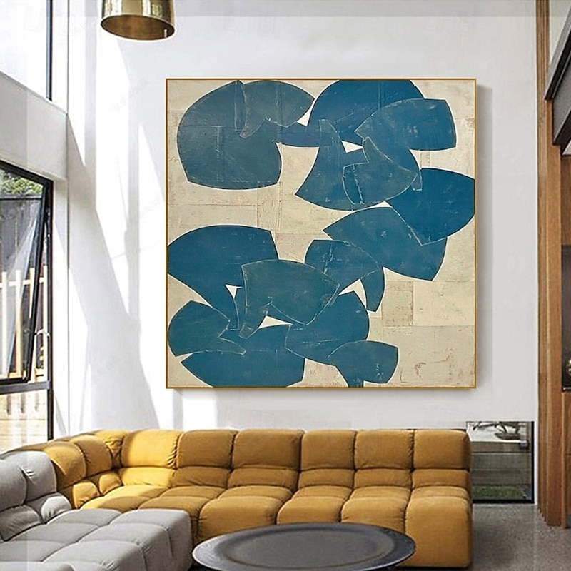 Handmade Oil Painting Canvas Wall Art Decoration Modern Abstract Blue-White Block for Home Decor Stretched Frame Hanging Painting/Rolled Frameless Unstretched Painting