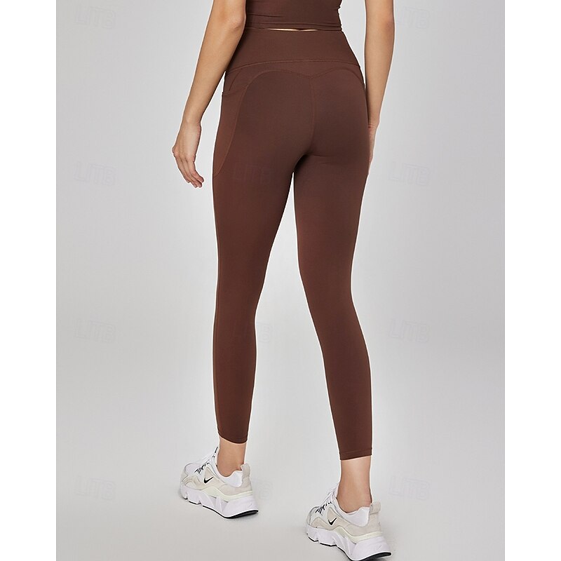 Women's fitness pants Pilates Pants Yoga Pants with Pockets Lightweight High Waist Gym Pilates Zumba Bottoms Solid Color Pink Coffee Fall Sports Activewear Micro-elastic Loose Fit